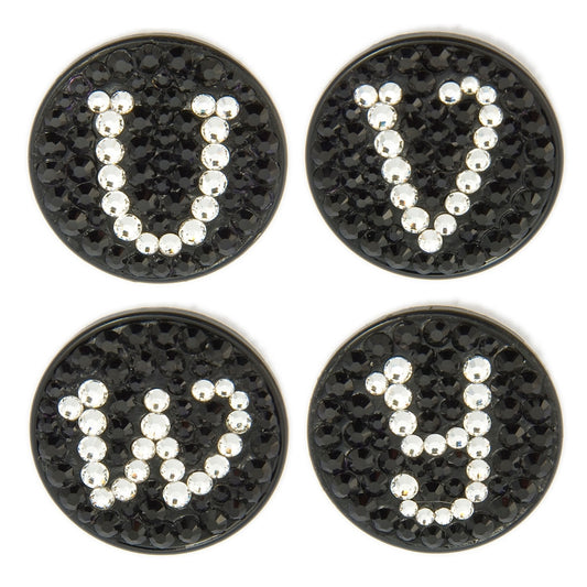 Bonjoc Crystal Golf Ball Marker & Magnetic Hat Clip - Monogram - Black - Golf Tees Etc