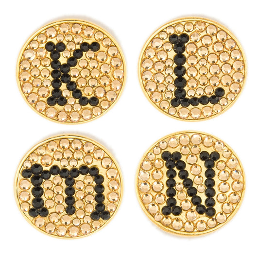 Bonjoc Crystal Golf Ball Marker & Magnetic Hat Clip - Monogram - Gold - Golf Tees Etc