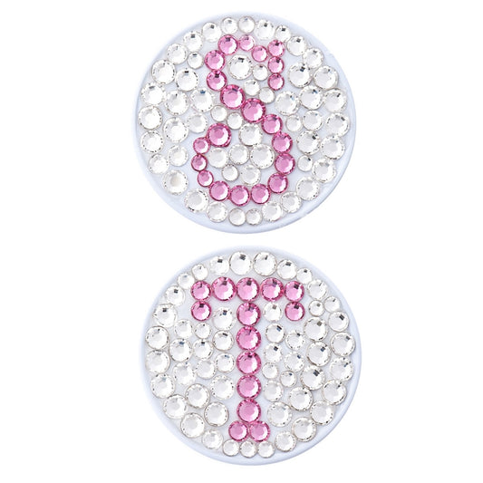 Bonjoc Crystal Golf Ball Marker & Magnetic Hat Clip - Monogram - White/Pink - Golf Tees Etc