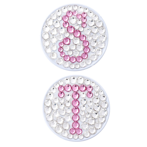 Bonjoc Crystal Golf Ball Marker & Magnetic Hat Clip - Monogram - White/Pink - Golf Tees Etc